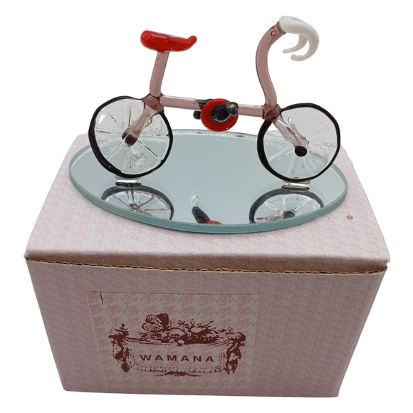 WAMANA Hand Blown Glass Bicycle Figurine w/ Box & Mirror Base - Picture 1 of 8